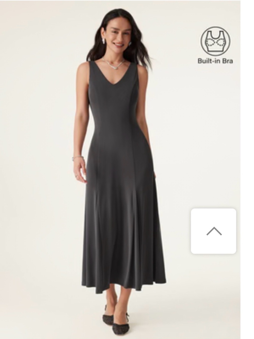 OGL Elegant V‑Neck Black Maxi Dress with Built‑in Bra. Size S